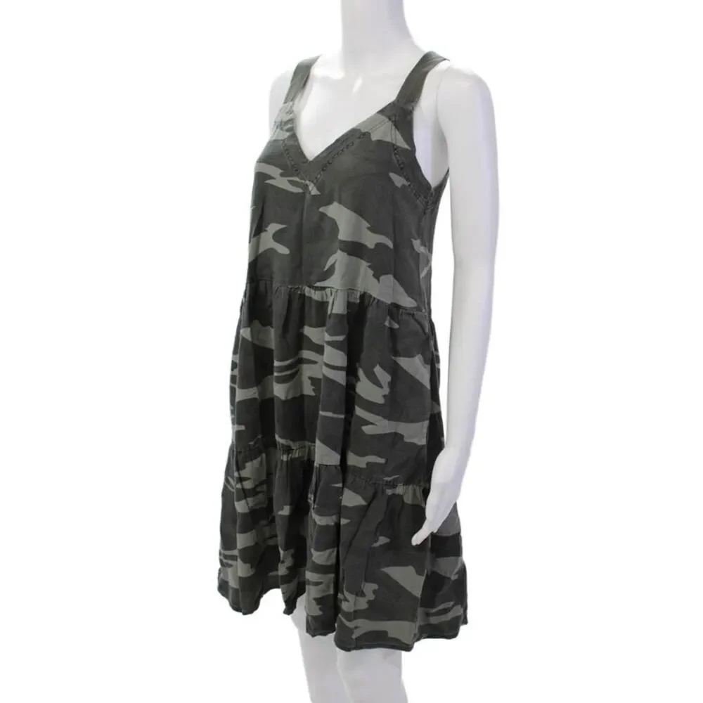 Splendid Women's V-Neck Sleeveless Tiered Mini Dress Camouflage Size XS
